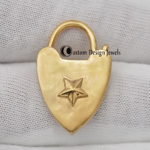 14K Solid Gold Heart Padlock, Gold Padlock Connector, 9K Openable Padlock, Heart Padlock Pendant Jewelry, Gold Heart Padlock Pendant