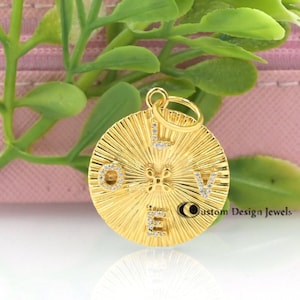925 Silver Round Fluted Pendant, Diamond Letter Round Fluted Pendant, Four Letter Round Fluted Pendant, Fluted Disc Medallion Initial Charm