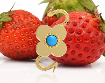 925 zilveren turkooizen hangslothanger met bloemen, designer edelsteen