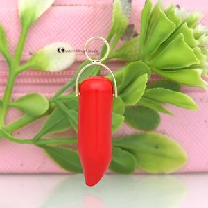 Gold Plated Coral Horn Pendant ,Italian Coral Horn Pendant, Gemstone  Pendant, Red Cornicello Charm Pendant, Italian Cornicello Horn Pendant