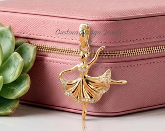 14K Gold Plated CZ Dancing Girl Pendant  | Ballerina Charm | Dancer Jewelry Gift for Her | Ballet Lover, Belly Dance Charm, Dance Lover Gift