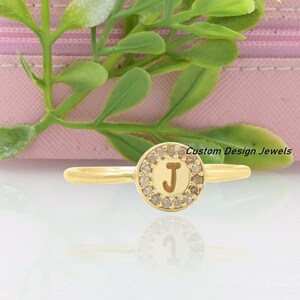 925 Silver Diamond Initial Signet Ring, Diamond Letter Ring, Initial Ring, Alphabet Ring, Personalized Ring Jewelry, Custom Letter Ring