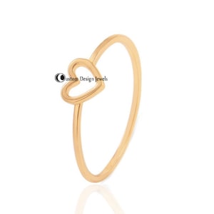 14k Gold Open Heart Ring, Handmade Open Heart Ring, Solid Gold Best Friend Ring, 9K Love Heart Ring, Stacking Gold Heart Open Ring