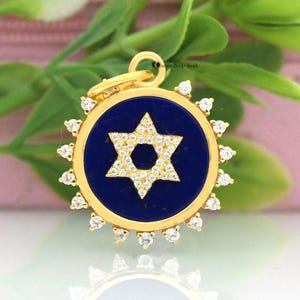 Lapis Lazuli Star Disc Pendant: 14k Gold Plated Sterling Silver