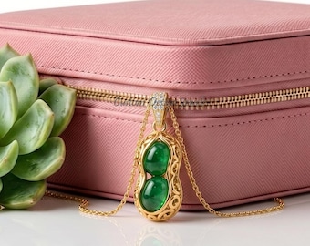 14K Gold Plated Gemstone Peanut Pendant | 925 Sterling Silver Peanut Necklace | CZ Accented Peanut Charm | Unique Jewelry Charm, Peanut