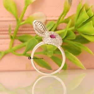 Silber Diamant Kaninchen Ring: Rubin Augen, Stapeln Häschenring