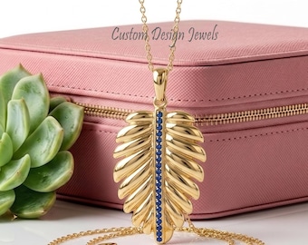14K Gold Plated CZ Leaf Pendant | CZ Feather Charm | Handmade Leaf Jewelry | Nature Inspired Pendant | Gift for Her |Dainty Feather Charm