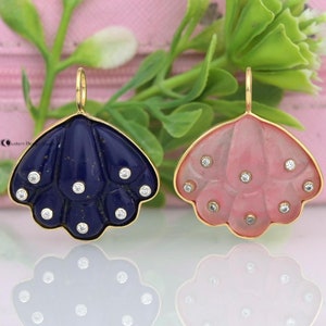 925 silver lapis beach sea shell pendant, Seashell Charms pendent , Shell Stone Crystal Carving, , Seashell Charms , Mermaid Shell Pendants