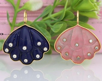 925 Silber Lapis Strand Muschel Anhänger, Muschel Charms Anhänger, Muschel Stein Kristall Schnitzerei, Edelstein Muschel Anhänge