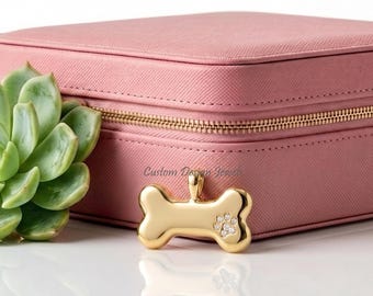 14K Gold Plated CZ Dog Bone Pendant | Dog Bone| Pet Lover Charm Pendant | Cubic Zirconia Dog Jewelry Gift for Her| Animal Pendant, Pet Lover