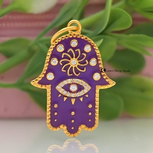 Enamel Hamsa Hand Pendant, Enamel Pave Hamsa Hand Pendant, Designer Enamel Hamsa Hand Pendant, Handmade Hamsa Hand Charm Pendant