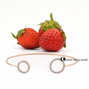 925 Silver Lab Grown Diamond Bangle, Open Cuff Bangle, Designer Pave Cuff Bangle, Two Circle Open Cuff Bangle, Pave Cuff Bangle