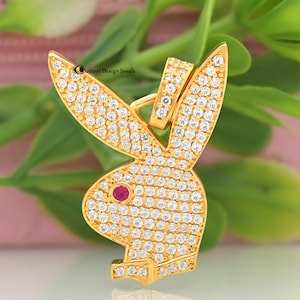 Moissaniet-hanger konijn: 925 zilveren konijnenbedel met robijnrode oogjes