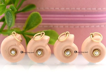 14K Gold Carved Nautilus Shell Pendant: Moonstone Gemstone
