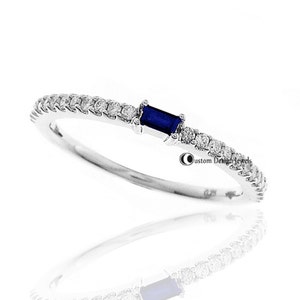 925 Silver Baguette Sapphire Ring, Baguette Sapphire And Diamond Wedding Ring, Baguette Sapphire Diamond Ring,Eternity Baguette Diamond Ring