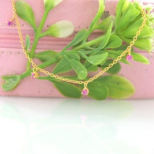 Sterling Silver Ruby Station Chain Necklace, Dainty Gemstone