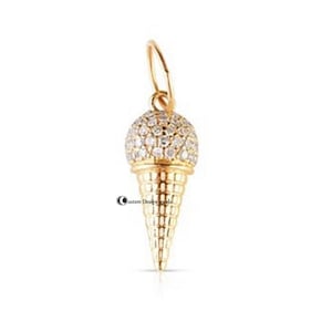 Diamant-Eiscreme-Anhänger, Diamant-Softy-Anhänger, Pave Cone Schmuck, Edelstein-Eis-Anhänger, Designer Eistüte, Pave Cone Schmuck
