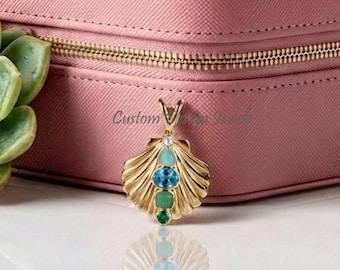 14k Gold Plated Shell Pendant: Gemstone Accent, Handmade Charm