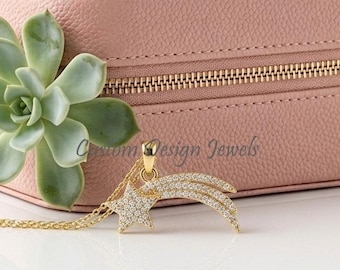 14K Gold Plated Shooting Star Necklace | 925 Sterling Silver Star Pendant | Dainty Celestial Necklace | Minimalist Everyday Jewelry |
