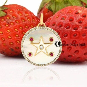 925 Silver MOP Star Disc Pendant, Silver Star Disc Pendant, Diamond Celestial Pendant, Diamond Star Disc Pendant, Star Disc Pendant
