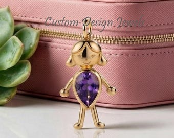 14K Gold Plated CZ Girl Pendant, New Mother Daughter Charm, Little Girl Pendant, Handmade Jewelry, CZ Girl Charm, Baby Girl Charm