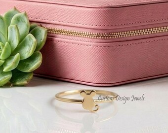 14K Gold Plated Mouse Ring, Cute Animal Ring, 925 Sterling Silver Mouse Band, Minimalist Stackable Ring, Gift for Her, Handmade Jewelry
