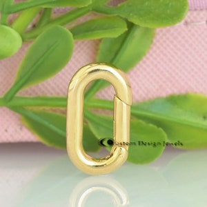 925 Silver Gold Plated  Push Lock, Oval Enhancer, Elongated Oval Enhancer, Openable Clasp Lock, Connector Charm Link Holder, Push Lock