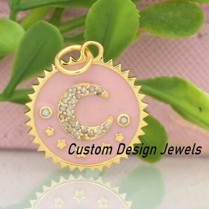 Black Enamel Diamond Moon Disc, Diamond Star Disc Pendant, Silver Moon Disc Pendant, Enamel Moon Star Disc Pendant, Star Moon Disc Charm