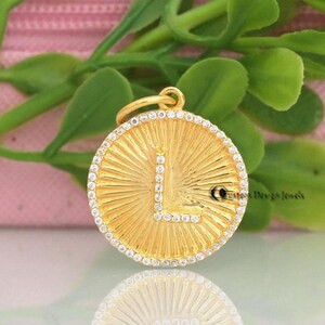 925 Silver Fluted Disc Medallion Initial Pendant , Diamond Fluted Letter Disc Pendant  ,Sunburst Coin Letter Pendant , Letter Pendant