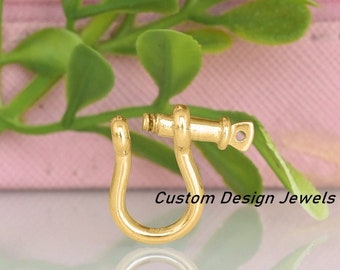 14K Gold Shackle Carabiner Lock, Pendant Connector (17x13MM)