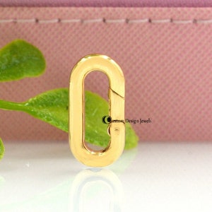 Solid 14K Gold Push Lock, 14K Oval Enhancer, Elongated Oval Enhancer, Openable Clasp Lock, Connector Charm Link Holder, Solid Gold Push Lock