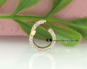 14k Gold Diamond Circle Charm Holder, Enhancer Connector