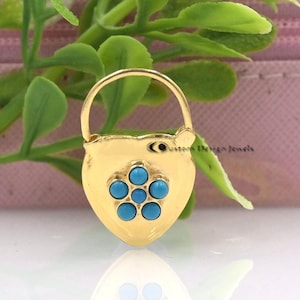 14K Gold Turquoise Padlock Jewelry,  Oval Padlock, Turquoise Padlock Pendant, 9K Gold Handmade Gemstone Padlock, Wholesale Padlock Jewelry