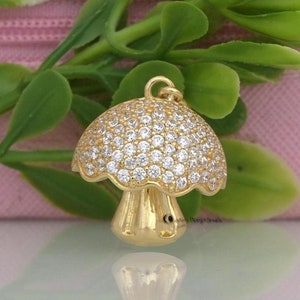14K Solid Gold Gemstone Mushroom Pendant, Magic Mushroom Pendant, , Mushroom Pendant, Pave Mushroom Pendant , Designer Mushroom Pendant