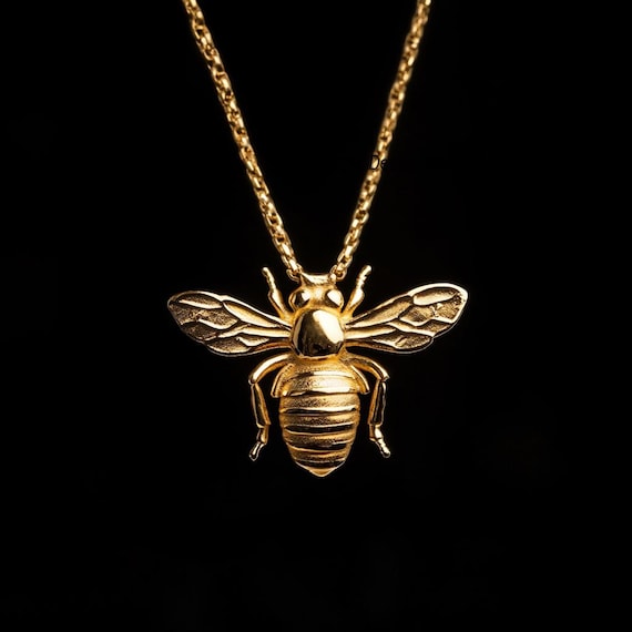 14K Gold Plated Bee Pendant Sterling Silver Bumble Bee Charm