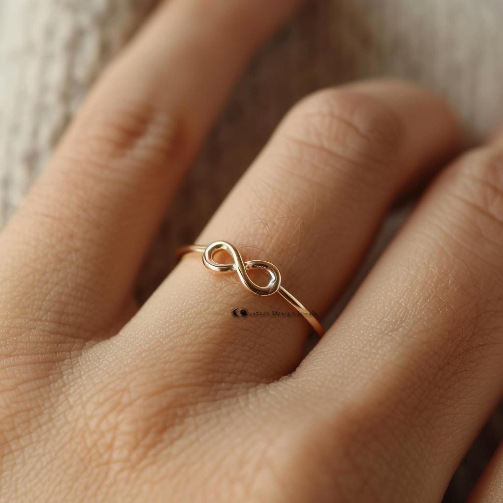 14K Gold Plated Infinity Ring: Sterling Silver Dainty Love Ring