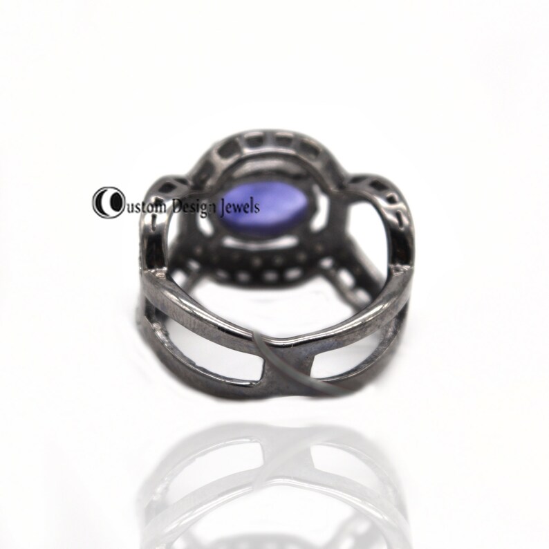 Gemstone Ring Jewelry Diamond Ring Vintage pave diamond Baguettes and Tanzanite gemstone rings Pave Diamond Ring 925 Silver Ring Jewelry