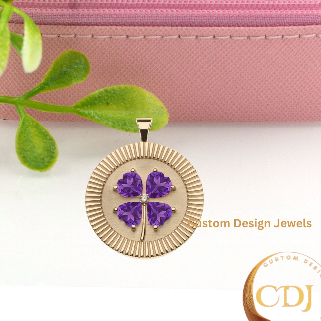 14K Solid Gold Clover Charm Pendant , Four Leaf Good Luck Charm ,double ...