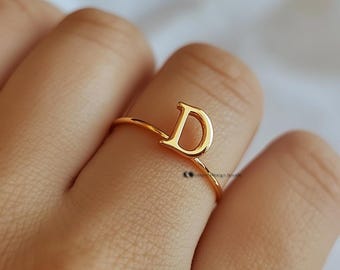 14K Gold Plated Initial Ring: Personalized Letter Ring