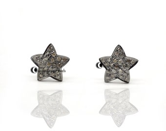 Orecchini a stella con pavé di diamanti in argento 925 ossidato, 10 mm