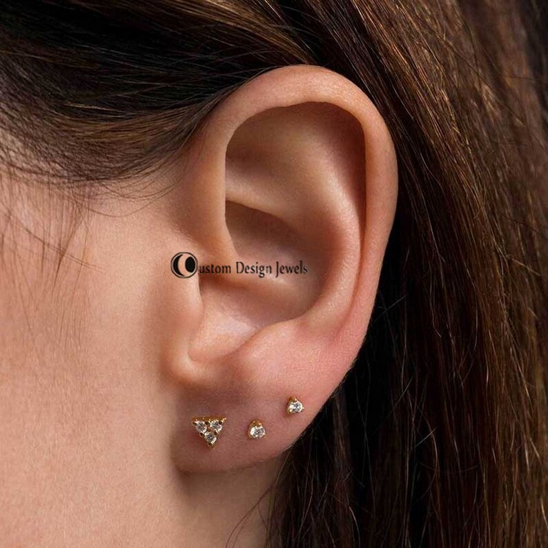 Minimalist Studs 14K Trio Trinity Stud 14K Tiny Studs Earrings Diamond Studs 14K Gold Black Diamond Triangle Stud Triangle Cluster Stud