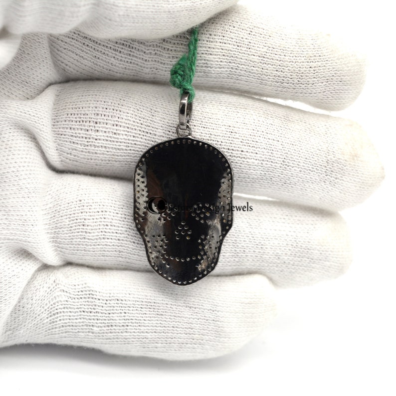 Sterling Silver Blue Enamel Skull Design Pendnat jewlery Pave Diamond Pendant 925 Pave Diamond