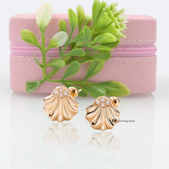 14k gold seashell earrings studs