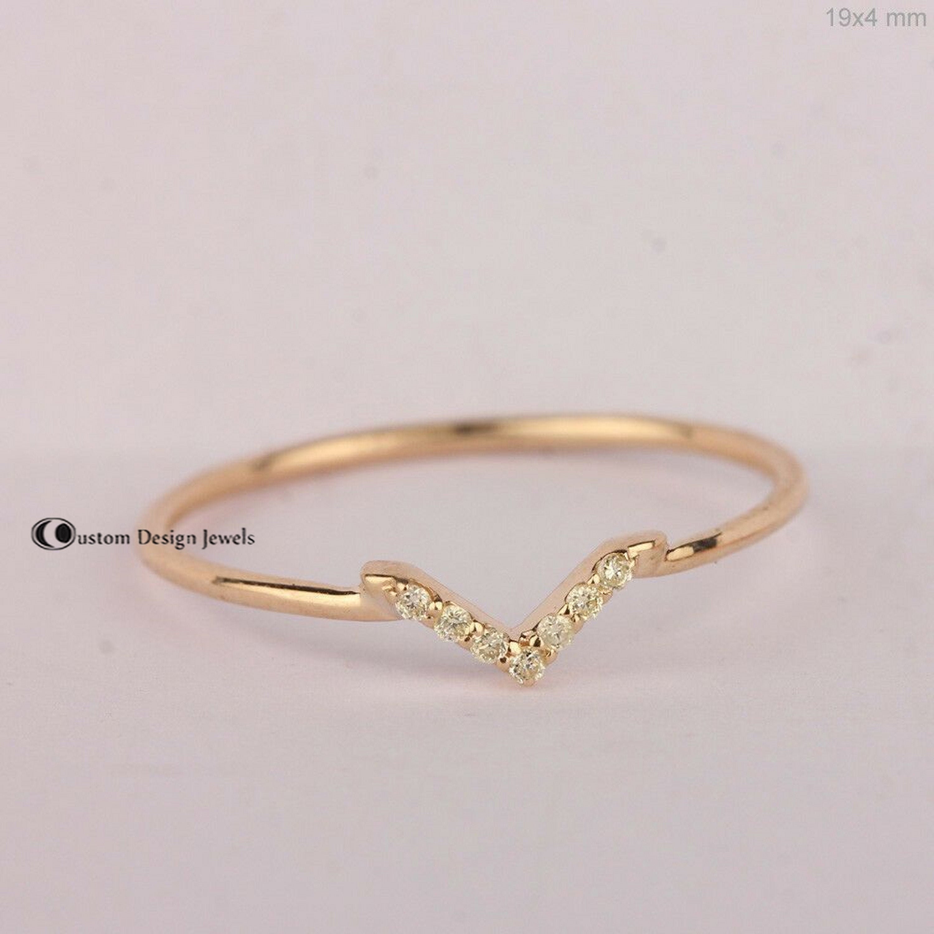 14K Curved Ring Enhancer Gold Curved Diamond Band Dainty Etsy