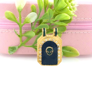 Pingente de esmalte escapular banhado a ouro 14K, pingente de esmalte turquesa Alian, pingente de esmalte de designer, pingente de pingente retangular