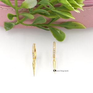 925 Sterling Silver Spike Dangle Earrings , Spike Dangle Huggie Hoop Earrings, Spike Charm Drop Gold Earrings, Spike Arrow Hoop Huggies
