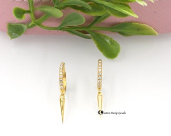 Sterling Silver Spike Dangle Hoop Earrings: Gold Charm Huggies