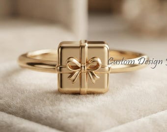 Ring in geschenkdoos, verguld met 14 karaats goud, unieke geschenkring, cadeauring, opvallende ring, cadeau voor haar, sieraad voor speciale gelegenheden