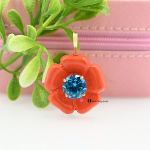 925 Silver Coral Flower Pendant, Gemstone Flower Pendant, Hand Craving Flower Charm, Carved Flower Pendant, Designer Flower Pendant