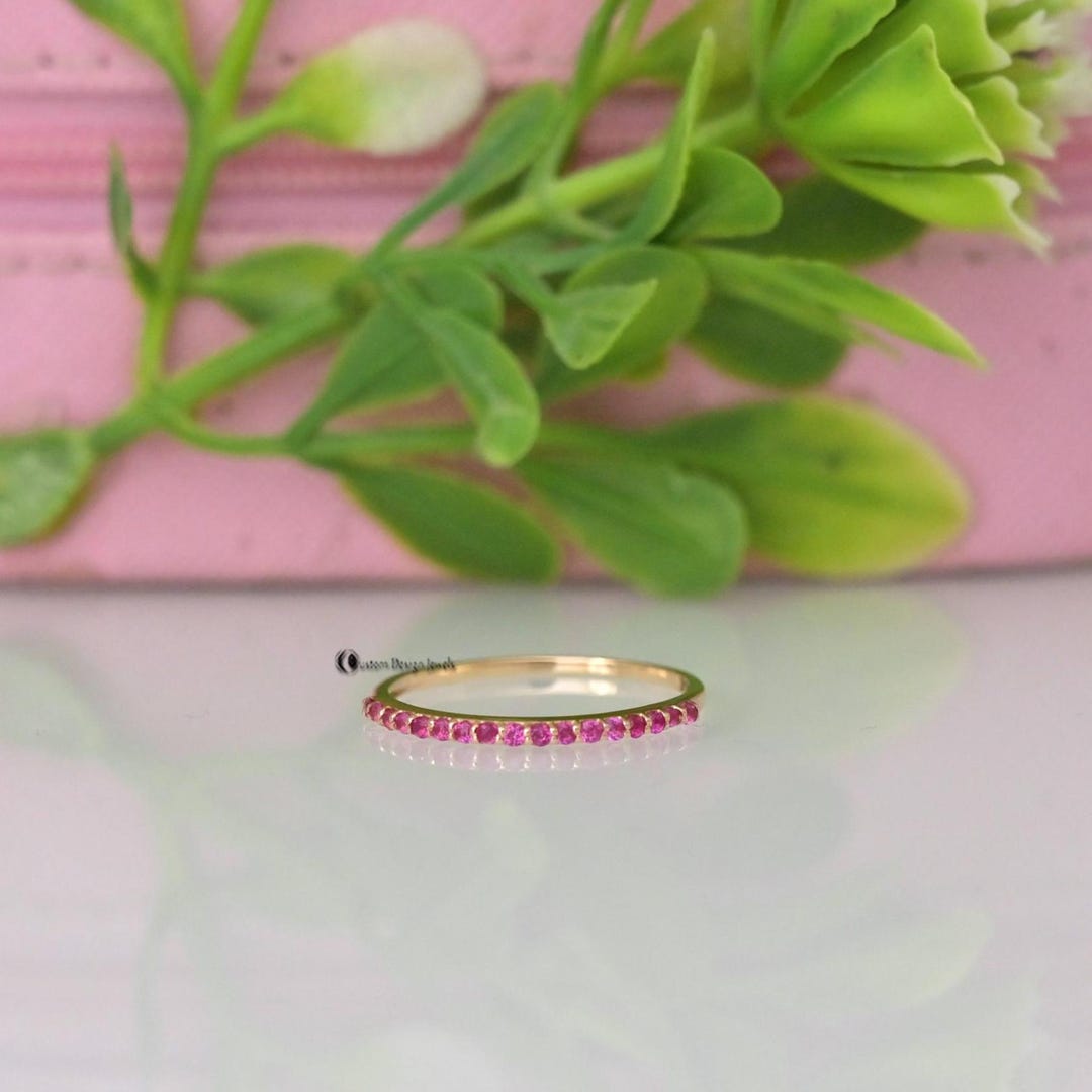 14K Gold Ruby Half Eternity Stacking Ring - Etsy